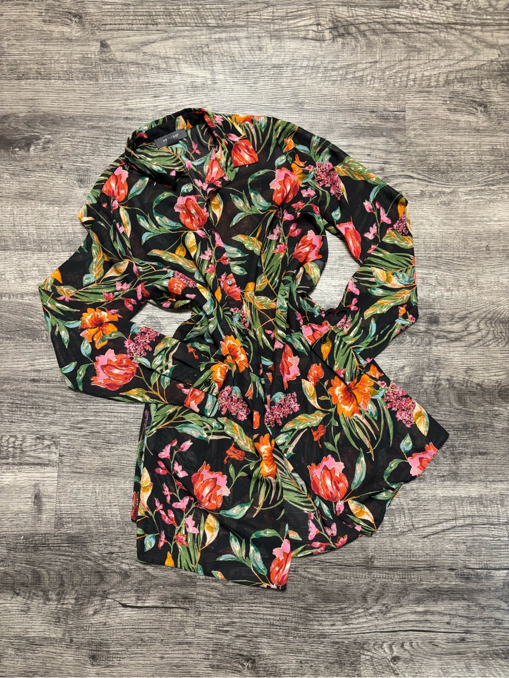 Primark Black Blouse with Pink & Orange Floral Print